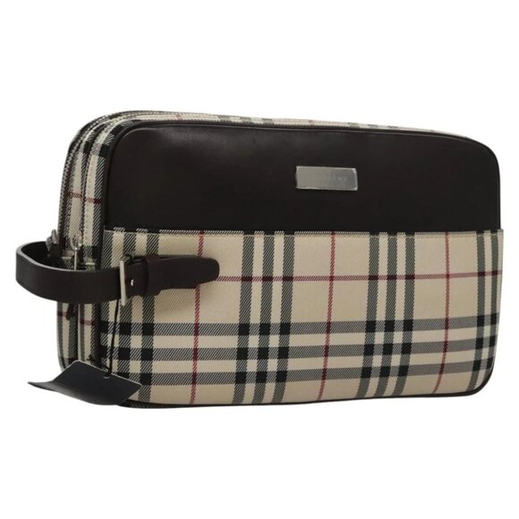BURBERRY Nova Check Clutch Bag Nylon Beige Auth BA224AV - Picture 1 of 15